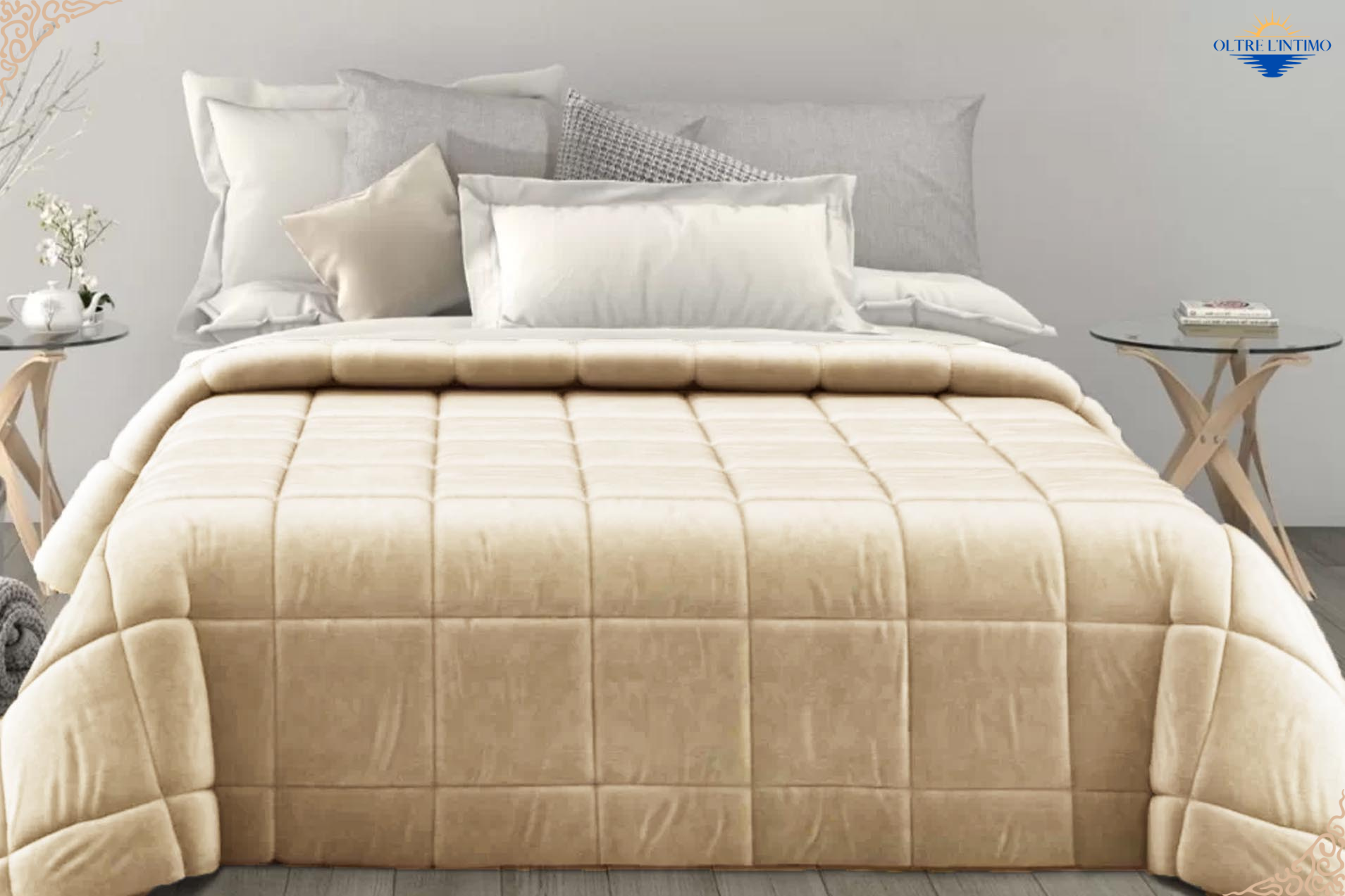 Oltre L'Intimo - Trapunta Matrimoniale in velluto Panna Trapunta - Oltre L' intimo