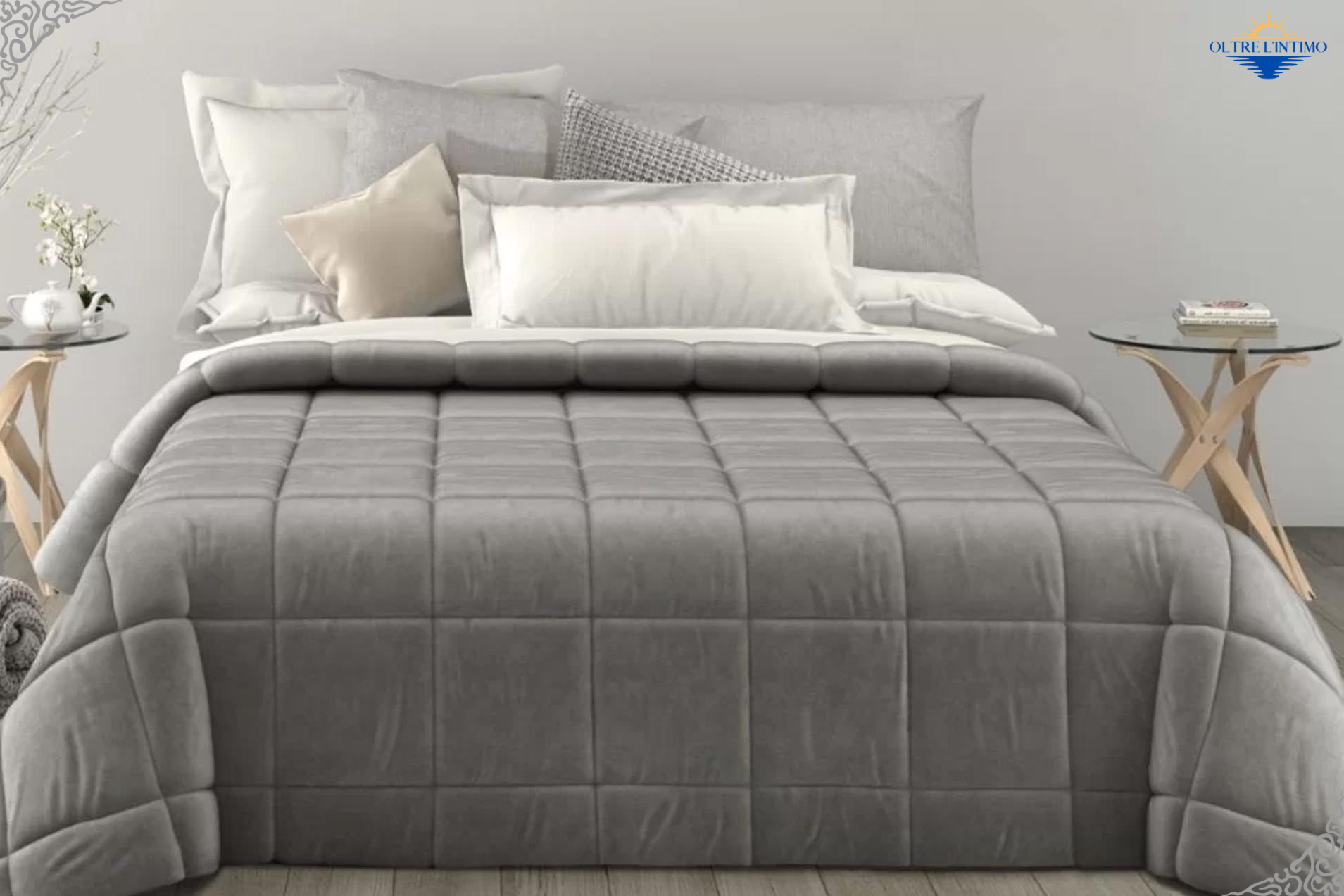 Oltre L'Intimo - Trapunta Matrimoniale in velluto Grigio Trapunta - Oltre L' intimo