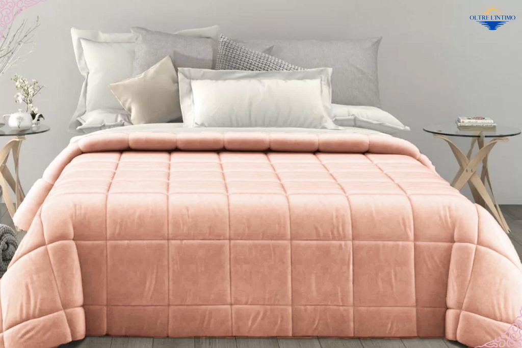 Oltre L'Intimo - Trapunta Matrimoniale in velluto Rosa Trapunta - Oltre L' intimo