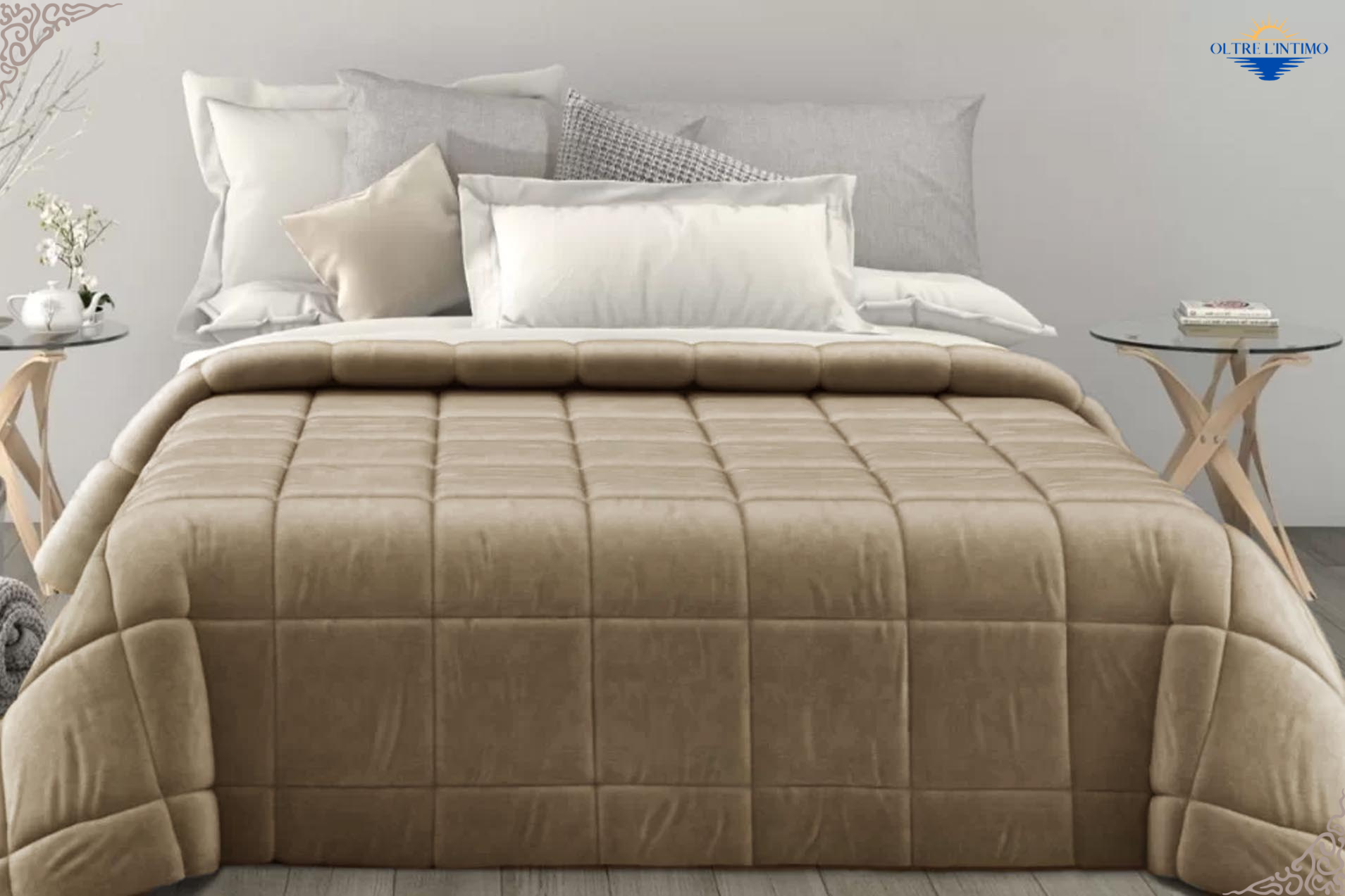 Oltre L'Intimo - Trapunta Matrimoniale in velluto Tortora Trapunta - Oltre L' intimo